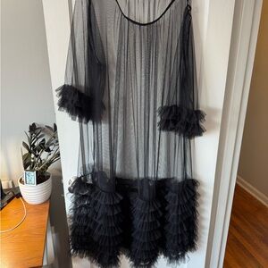 SHEIN Black Ruffle Mesh Midi Dress